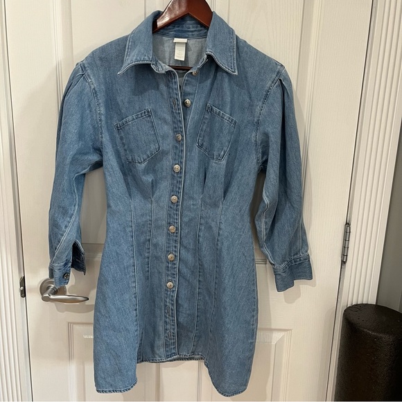 H&M long sleeve button up jean dress size small - Picture 3 of 10